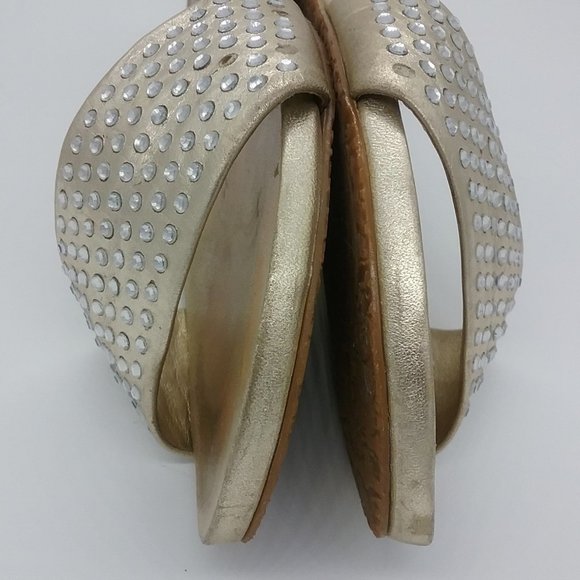 Pelle Moda Gold Leather Rhinestone Slides - Picture 5 of 12